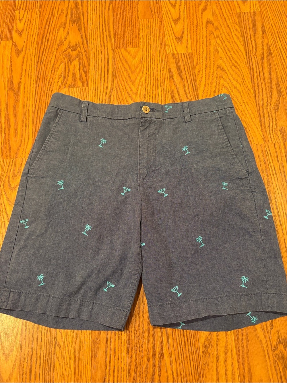 Chaps Navy Shorts with Teal Palm & Cocktail Embroidery